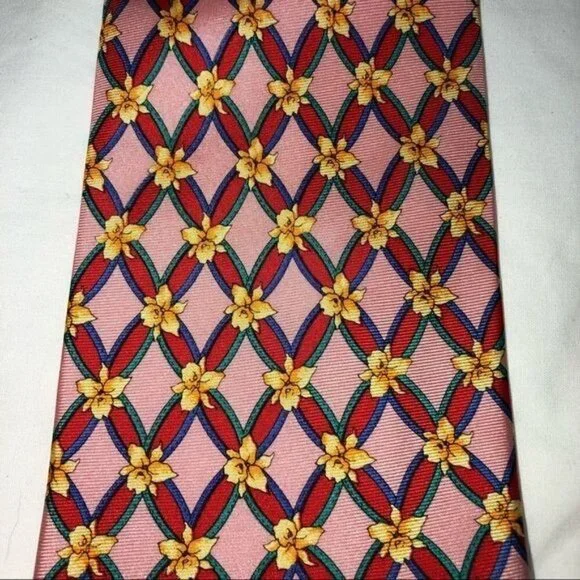 Mens Tie Vintage Pink Red Floral Silk Tie Handmade Singapore - Picture 5 of 8